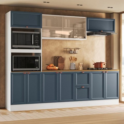 Cozinha Completa Modulada Americana com Vidro Reflecta 5 Peças Yescasa