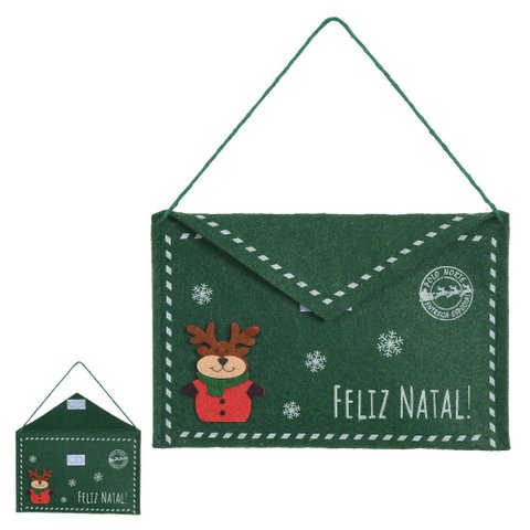 Envelope Feliz Natal de Rena 13x20cm Verde Florarte Flor Arte