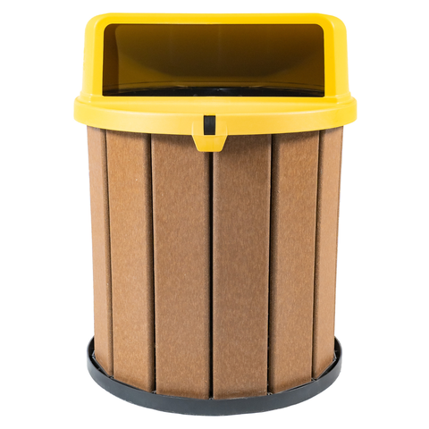 Lixeira Coletora Ecológica Mbs 75L Madeira Plástica Reciclada:Tampa Amarelo/Marrom Ipê