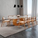 Ver imagem 1 de Sala de Jantar Mesa Ane 220cm Tampo Laqueado com Vidro Canto Moeda e 8 Cadeiras Eva Premium