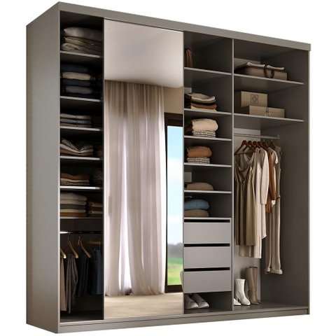 Closet Casal 1 Porta de Correr com Espelho 3 Gavetas 208cm Mdf Sonni R02 Urbe - Lyam Decor