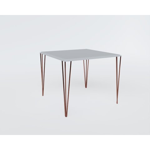 Mesa Eames Clips de Ferro Cobre Tampo Quadrado Branco 90x90