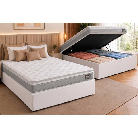 Cama Box Baú Crc Casal +Colchão D33 Magnum Hellen 138