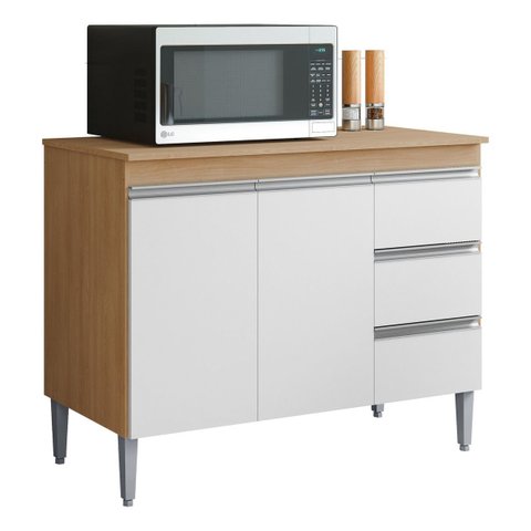 Balcão Gabinete C/tampo Andreia 100cm Amendoa/bco