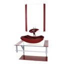 Ver imagem 1 de GABINETE DE VIDRO PARA BANHEIRO 60CM AC CUBA ABAULADA VERMELHO CEREJA COM TORNEIRA CASCATA