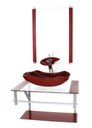 Ver imagem 1 de GABINETE DE VIDRO PARA BANHEIRO 60CM AC CUBA ABAULADA VERMELHO CEREJA COM TORNEIRA CASCATA