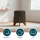 Ver imagem 3 de Puff Decorativo Eloah Redondo Assento Extra para Sala Quarto Suede Pufe com Pés de Madeira
