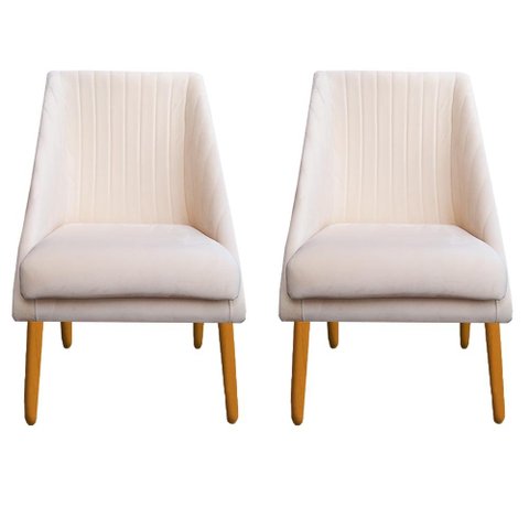 Kit 02 Cadeiras Para Sala de Jantar Ana Pés Palito Veludo Bege D'Classe Decor