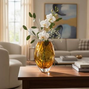 Vaso Murano de Vidro Âmbar Decoração Sala com 20cm