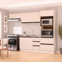 Ver imagem 1 de Cozinha Koya 4 Peças 270x214cm Armários Aéreos Balcão Torre Quente c/ Rodapé Creme 250035
