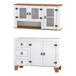 Kit Armário de Cozinha Aéreo e Balcão Madeira Maciça Branco:branco - 1
