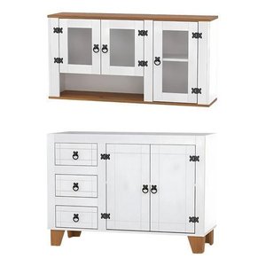 Kit Armário de Cozinha Aéreo e Balcão Madeira Maciça Branco:branco