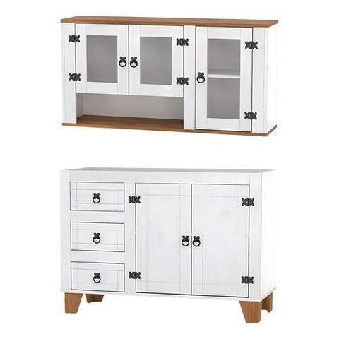 Kit Armário de Cozinha Aéreo e Balcão Madeira Maciça Branco:branco