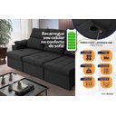 Ver imagem 4 de Sofá Retrátil Reclinável Verona Usb + Porta Copo 2,30m Suede Velut Preto C/ Molas no Assento -