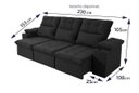 Ver imagem 3 de Sofá Retrátil Reclinável Verona Usb + Porta Copo 2,30m Suede Velut Preto C/ Molas no Assento -