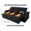 Ver imagem 6 de Sofá Retrátil Reclinável Verona Usb + Porta Copo 2,30m Suede Velut Preto C/ Molas no Assento -