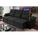 Ver imagem 2 de Sofá Retrátil Reclinável Verona Usb + Porta Copo 2,30m Suede Velut Preto C/ Molas no Assento -