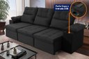Ver imagem 1 de Sofá Retrátil Reclinável Verona Usb + Porta Copo 2,30m Suede Velut Preto C/ Molas no Assento -