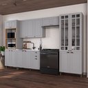 Ver imagem 1 de Cozinha Modulada 5 Peças Torre Quente Cristaleira Balcão sem Tampo 2 Aéreos 100% MDF com Vidro Bari Cinza/Titanio Fosco