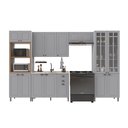 Ver imagem 2 de Cozinha Modulada 5 Peças Torre Quente Cristaleira Balcão sem Tampo 2 Aéreos 100% MDF com Vidro Bari Cinza/Titanio Fosco