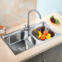 Ver imagem 4 de Cuba Dupla Cozinha Gourmet Pia Completa Aço Inox Prata 68x39 Brinovar