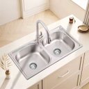 Ver imagem 3 de Cuba Dupla Cozinha Gourmet Pia Completa Aço Inox Prata 68x39 Brinovar