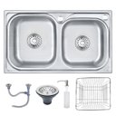 Ver imagem 1 de Cuba Dupla Cozinha Gourmet Pia Completa Aço Inox Prata 68x39 Brinovar