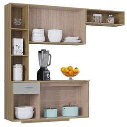 Cozinha com Balcão Isis 163 Cm Damasco Ripado Off White - Poquema - 3