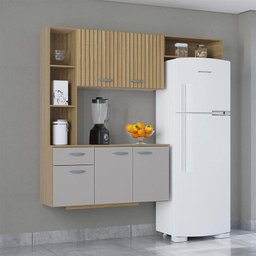 Cozinha com Balcão Isis 163 Cm Damasco Ripado Off White - Poquema - 2