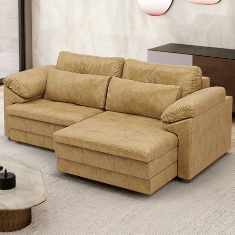 Sofá Retrátil para Sala de Estar 2 Lugares 175cm Riza S03 Couro Soft Bege - Lyam Decor
