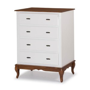 Cômoda Provençal com 4 Gavetas Pés Luis Xv 60400 Linz Móveis - Laca Branca/imbuia Glazer