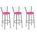 Ver imagem 1 de Kit 3 Banquetas Altas Cromada com Encosto Assento Rosa