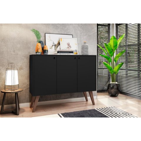 Aparador Buffe Retro 3 Portas Preto Congo Casa Moderna