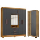 Ver imagem 1 de Guarda Roupa Casal Imperial e Armário Multiuso Versatile Carvalho Americano Grafite - Incorplac