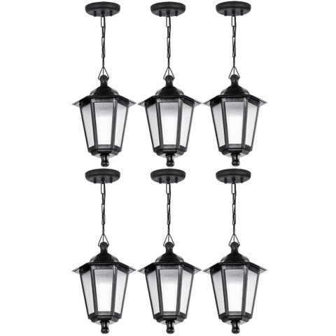 Kit 6 Pendentes de Teto Lente Fosca Luminária Grega Colonial Retro Preta Dital