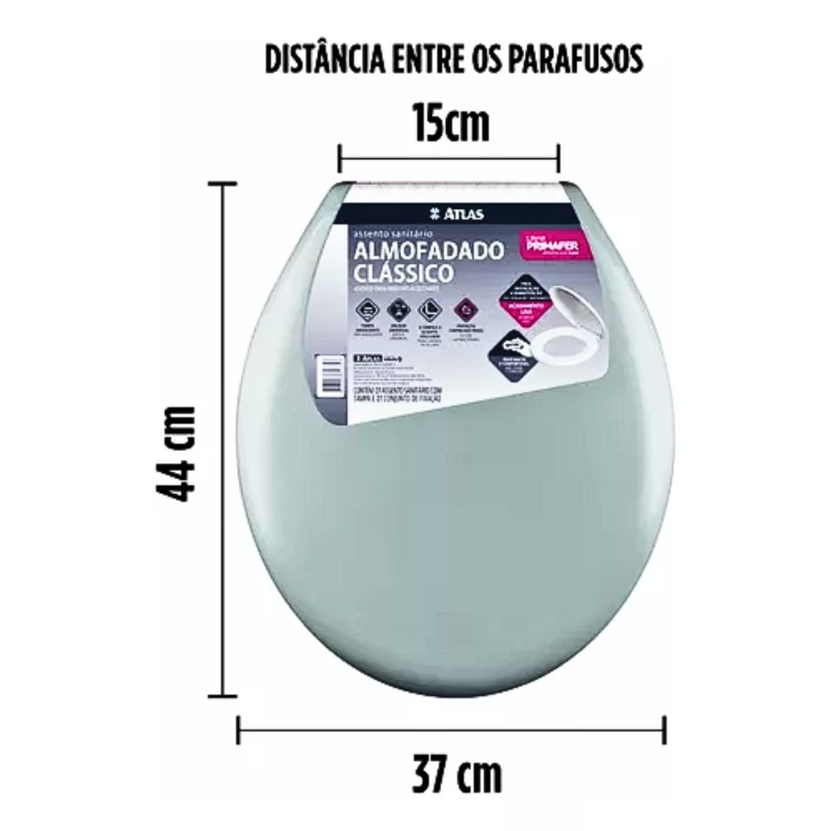 Assento Sanitário Almofadado Oval Cinza Top Premium Atlas - 3