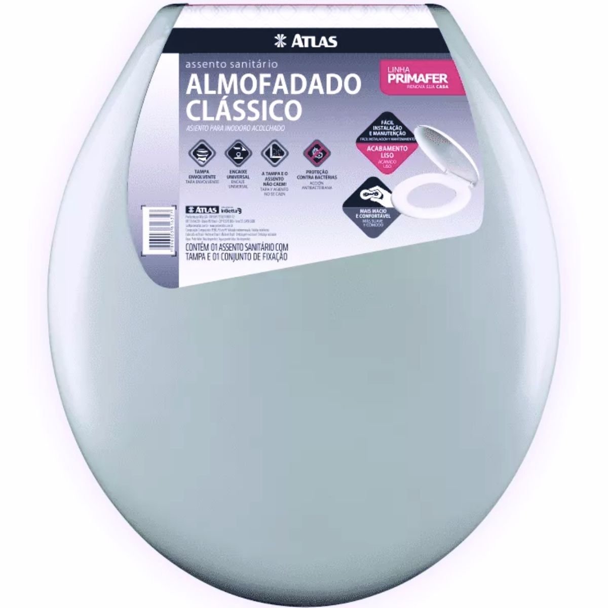 Assento Sanitário Almofadado Oval Cinza Top Premium Atlas