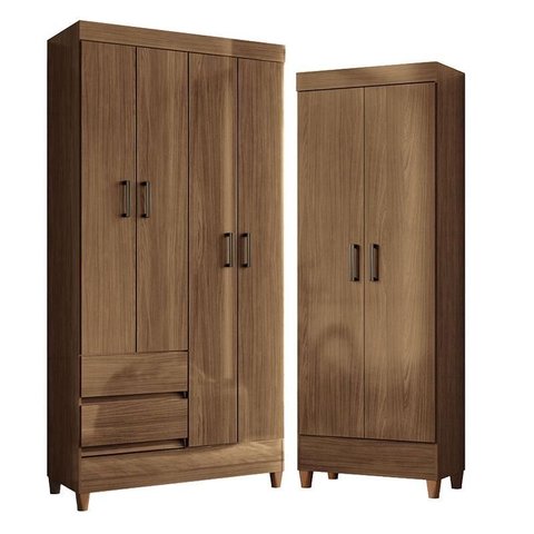 Guarda Roupa Solteiro 4 Portas com Pés Fit com Armário Multiuso Fit Jequitibá Acetinado - Santos And