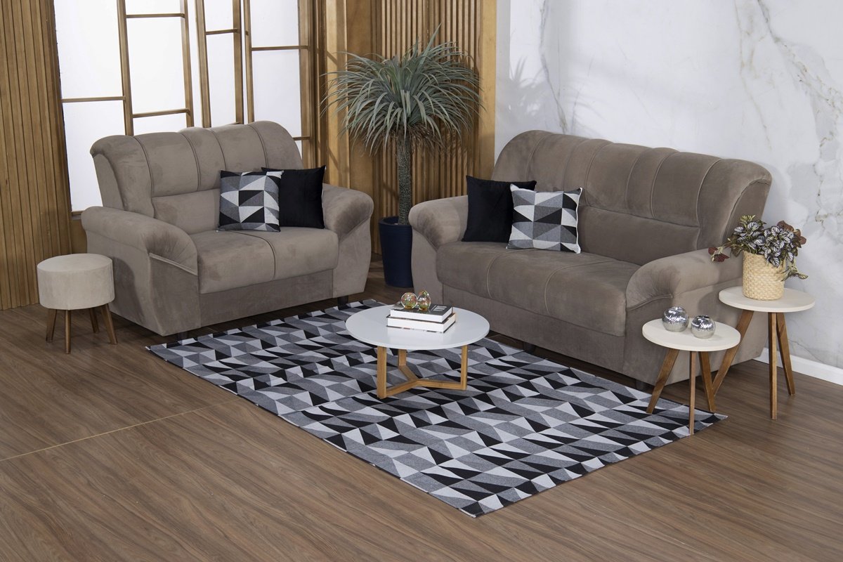 Kit Sala Tapete 2,50 X 1,45 + 4 Capas de Almofada Jacquard Luxo Antiderrapante Estampa Moderna Losan