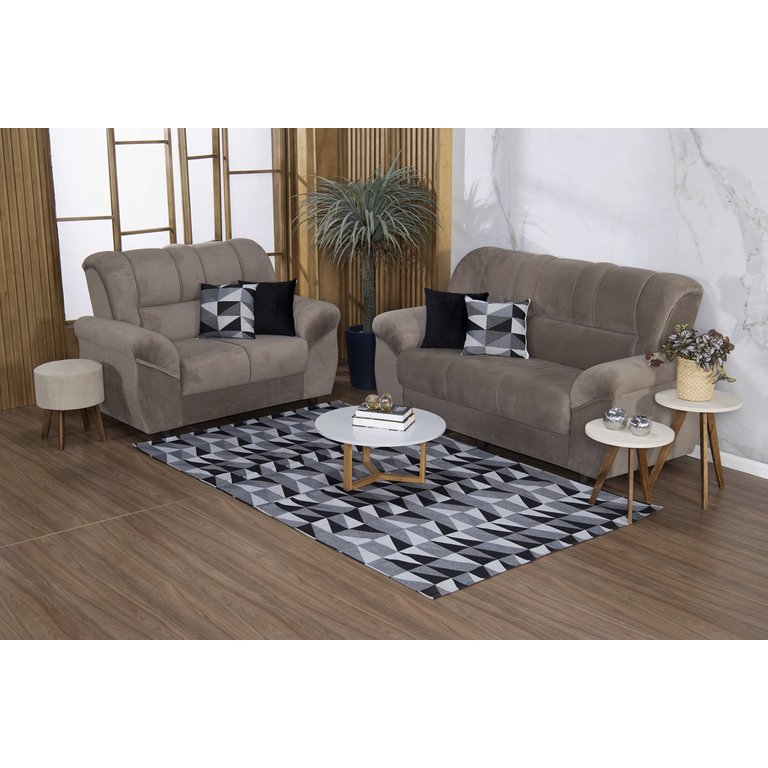 Kit Sala Tapete 2,50 X 1,45 + 4 Capas de Almofada Jacquard Luxo Antiderrapante Estampa Moderna Losan