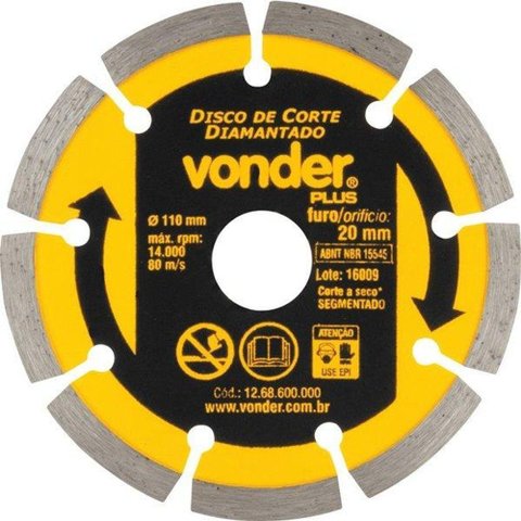 Disco de Corte Plus 110 X 20mm para Construção - Vonder