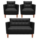 Ver imagem 1 de Kit 1 Sofá Namoradeira e 2 Poltronas Livia Corino Pés Chanfrado Castanho - D’Rossi Preto
