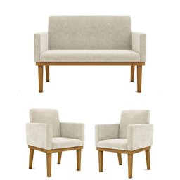Kit 02 Poltronas com Base + Namoradeira com Base - Sala Bege - 4