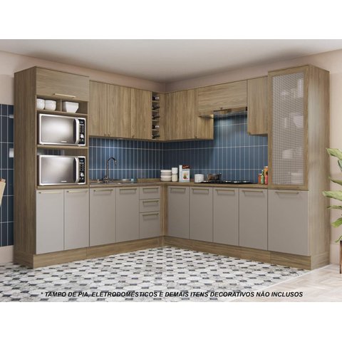 Armário de Cozinha Modulada Completa de Canto 13 Peças 2,49x2,68m 201 Botanic Kappesberg
