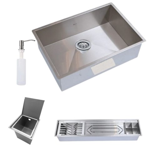 Kit Cuba Gourmet + Calha Organizadora Aço Inox + Lixeira de Embutir + Dispenser Aço Inox + Válvula