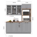 Ver imagem 3 de Cozinha Modulada 3 Peças 1 Torre Quente 1 Balcão com Tampo 1 Aéreo 100% MDF com Vidro Rodapé Bari Cinza/Titanio Fosco