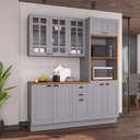 Ver imagem 1 de Cozinha Modulada 3 Peças 1 Torre Quente 1 Balcão com Tampo 1 Aéreo 100% MDF com Vidro Rodapé Bari Cinza/Titanio Fosco
