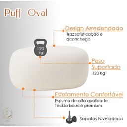 Puff  Orgânico Decorativo Bege Minimalista Estofado Sala Quarto Suporte Até 120kg - 3