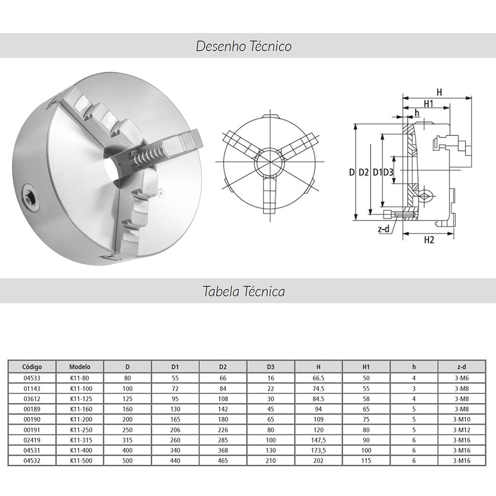 Placa para Torno com 3 Castanhas Universal 160mm - 4