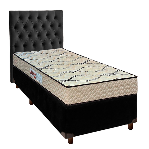 Cama Box + Colchão Solteiro D33 Maxsono Paropas + Cabeceira Estofada